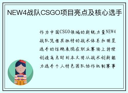 NEW4战队CSGO项目亮点及核心选手