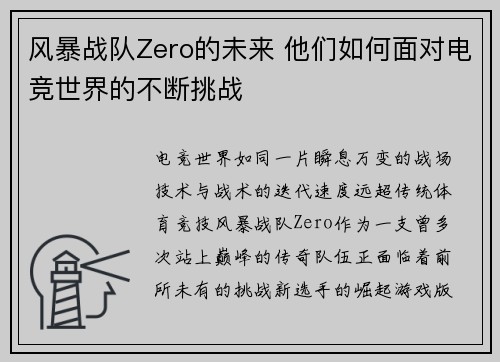 风暴战队Zero的未来 他们如何面对电竞世界的不断挑战