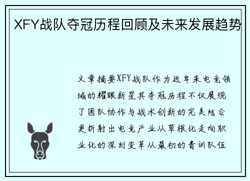 XFY战队夺冠历程回顾及未来发展趋势