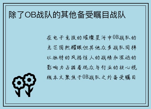 除了OB战队的其他备受瞩目战队