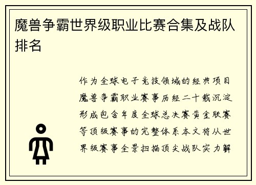 魔兽争霸世界级职业比赛合集及战队排名